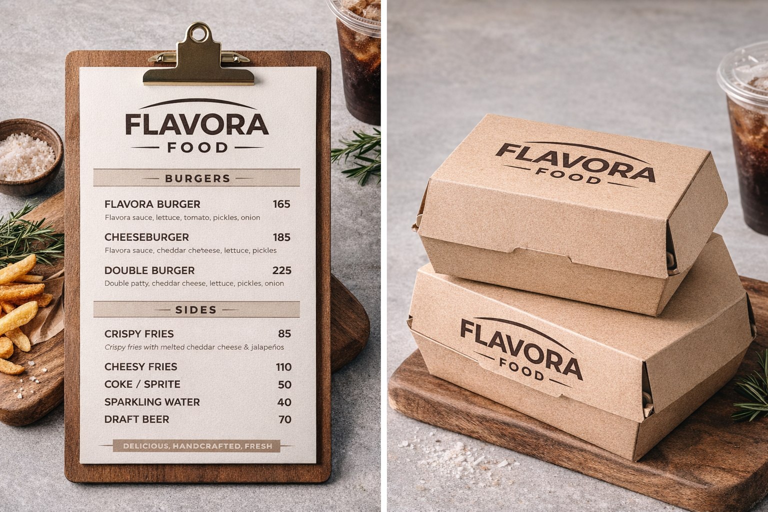 Flavora.food menu a balení